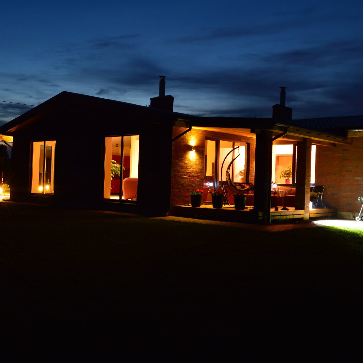 Modern house, exterior at the night